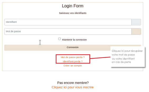 Page de connexion Recup Ident Pswd Recadre